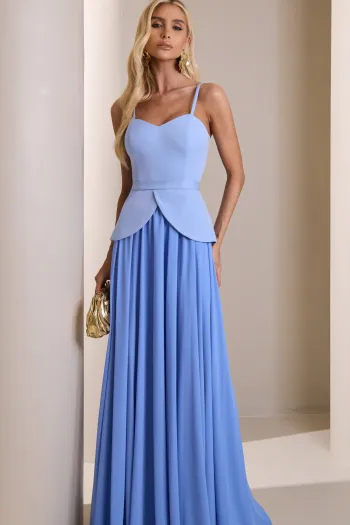 CONJUNTO GIULIANA BLUSA ALÇA E SAIA CHIFFON - AZUL SERENITY