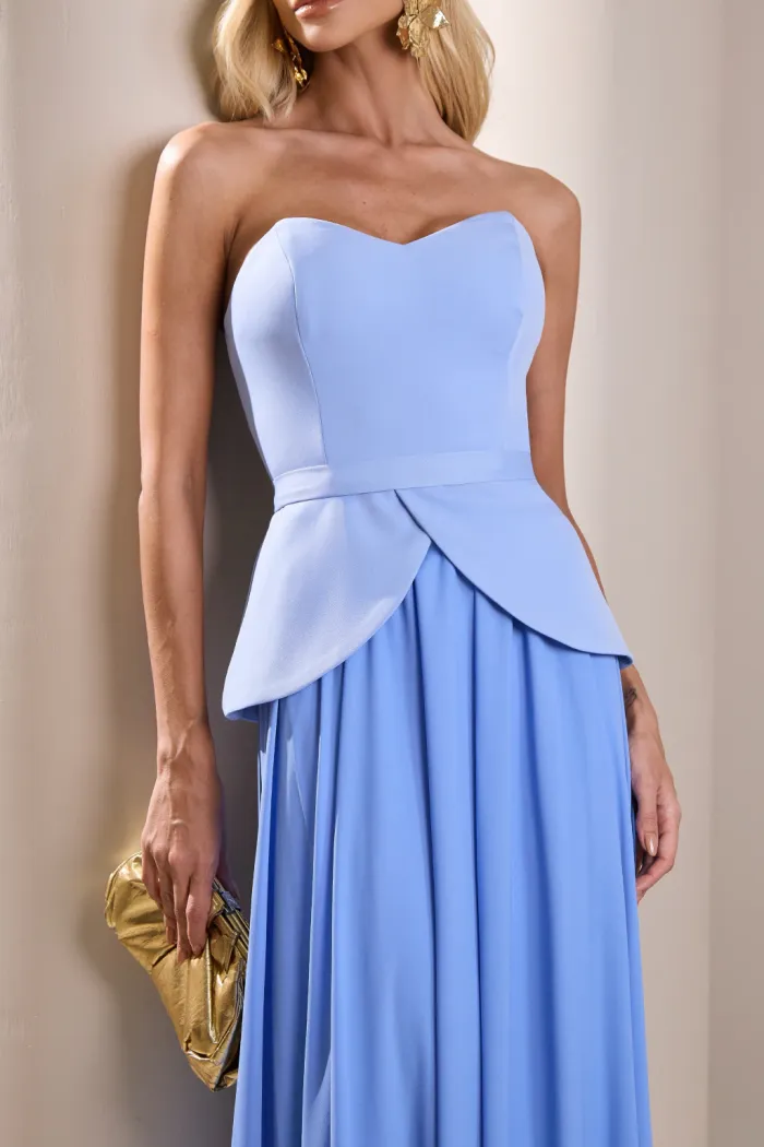 CONJUNTO GIULIANA BLUSA ALÇA E SAIA CHIFFON - AZUL SERENITY