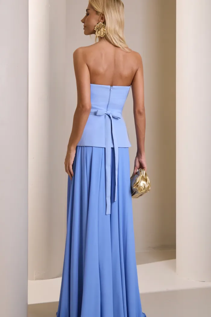CONJUNTO GIULIANA BLUSA ALÇA E SAIA CHIFFON - AZUL SERENITY