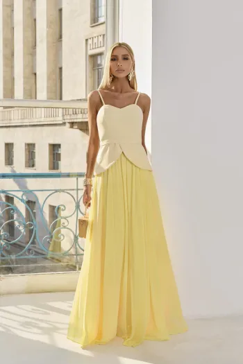 CONJUNTO GIULIANA BLUSA ALÇA E SAIA CHIFFON - AMARELO