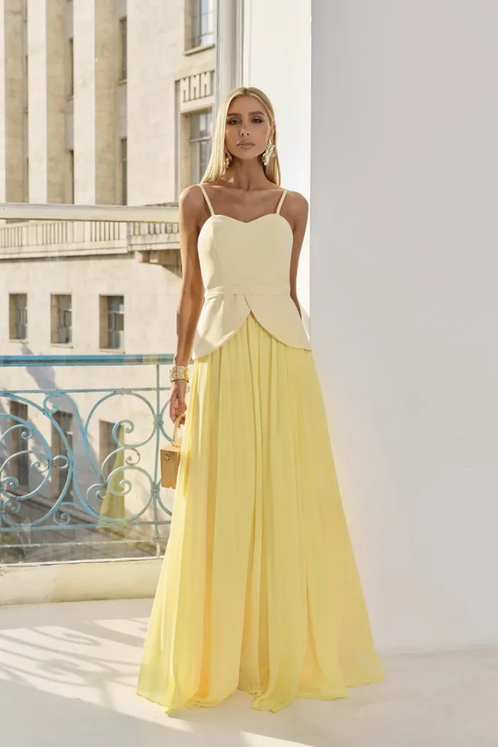 CONJUNTO GIULIANA BLUSA ALÇA E SAIA CHIFFON - AMARELO