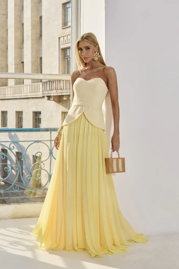 CONJUNTO GIULIANA BLUSA ALÇA E SAIA CHIFFON - AMARELO