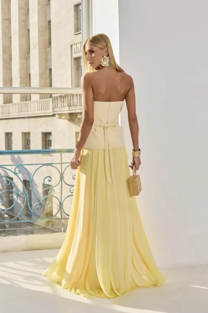 CONJUNTO GIULIANA BLUSA ALÇA E SAIA CHIFFON - AMARELO