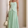 CONJUNTO GIULIANA BLUSA ALÇA E SAIA CHIFFON - VERDE MENTA
