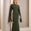 [PRÉ-VENDA] VESTIDO DE FESTA JOANE CREPE ALFAIATARIA COM CAPA - VERDE OLIVA
