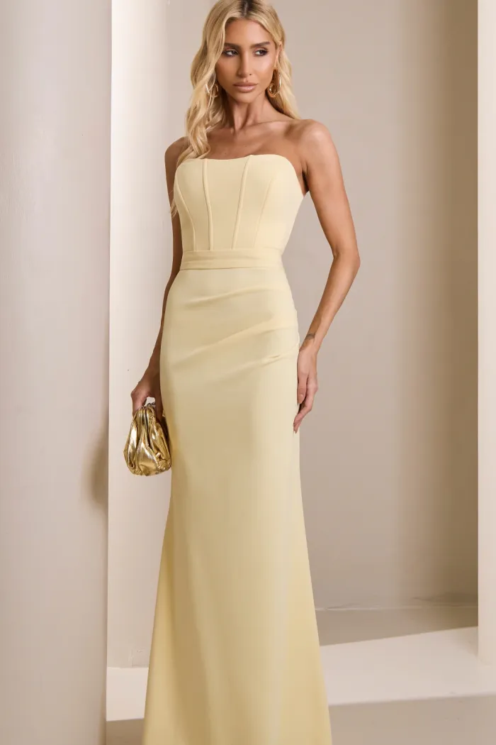 [PRÉ-VENDA] VESTIDO DE FESTA JOANE CREPE ALFAIATARIA COM CAPA - AMARELO MANTEIGA