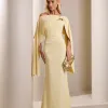 [PRÉ-VENDA] VESTIDO DE FESTA JOANE CREPE ALFAIATARIA COM CAPA - AMARELO MANTEIGA