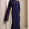 [PRÉ-VENDA] VESTIDO DE FESTE JOANE CREPE ALFAIATARIA COM CAPA - AZUL MARINHO