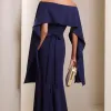 [PRÉ-VENDA] VESTIDO DE FESTE JOANE CREPE ALFAIATARIA COM CAPA - AZUL MARINHO