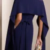 [PRÉ-VENDA] VESTIDO DE FESTE JOANE CREPE ALFAIATARIA COM CAPA - AZUL MARINHO