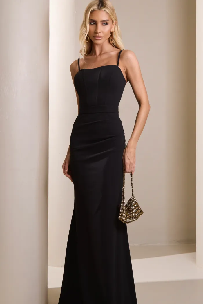 [PRÉ-VENDA] VESTIDO DE FESTA JOANE CREPE ALFAIATARIA COM CAPA - PRETO