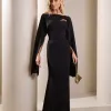 [PRÉ-VENDA] VESTIDO DE FESTA JOANE CREPE ALFAIATARIA COM CAPA - PRETO