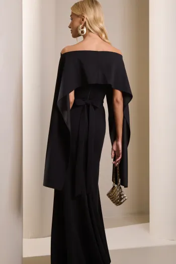 [PRÉ-VENDA] VESTIDO DE FESTA JOANE CREPE ALFAIATARIA COM CAPA - PRETO
