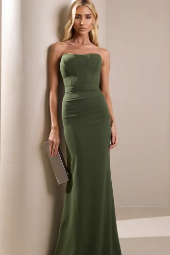 [PRÉ-VENDA] VESTIDO DE FESTA JOANE CREPE ALFAIATARIA COM CAPA - VERDE OLIVA