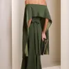 [PRÉ-VENDA] VESTIDO DE FESTA JOANE CREPE ALFAIATARIA COM CAPA - VERDE OLIVA