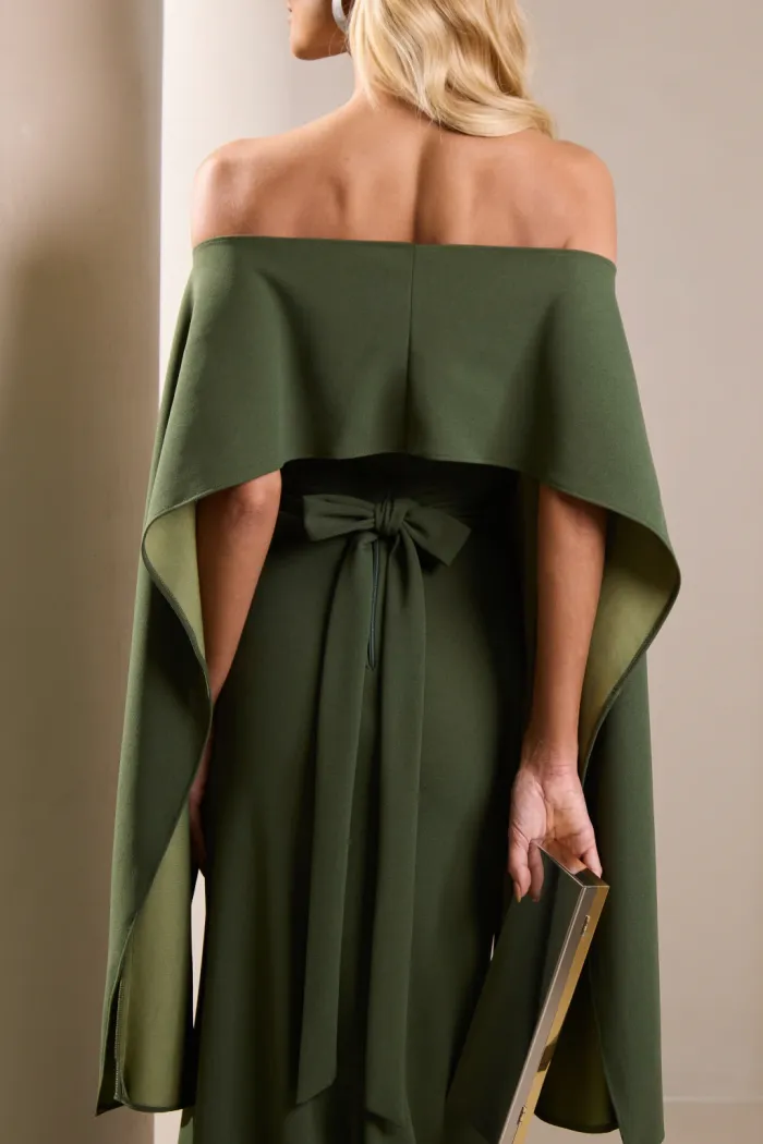 [PRÉ-VENDA] VESTIDO DE FESTA JOANE CREPE ALFAIATARIA COM CAPA - VERDE OLIVA