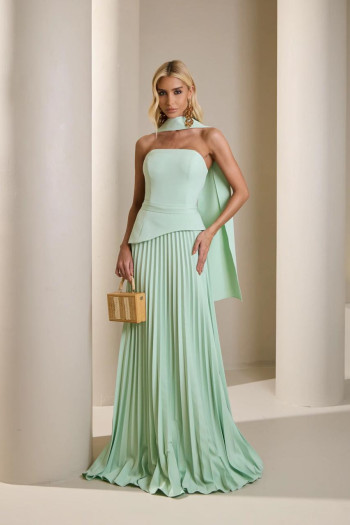 [PRÉ-VENDA] VESTIDO DE FESTA MAITÊ SAIA PLISSADA CHOKER - VERDE MENTA