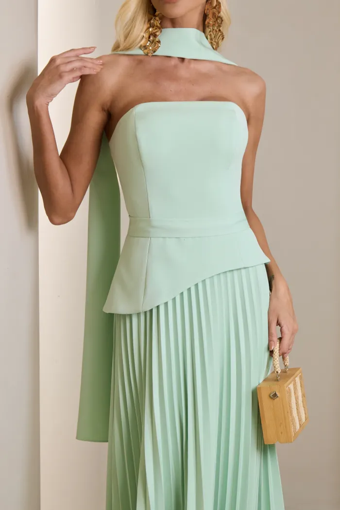 [PRÉ-VENDA] VESTIDO DE FESTA MAITÊ SAIA PLISSADA CHOKER - VERDE MENTA