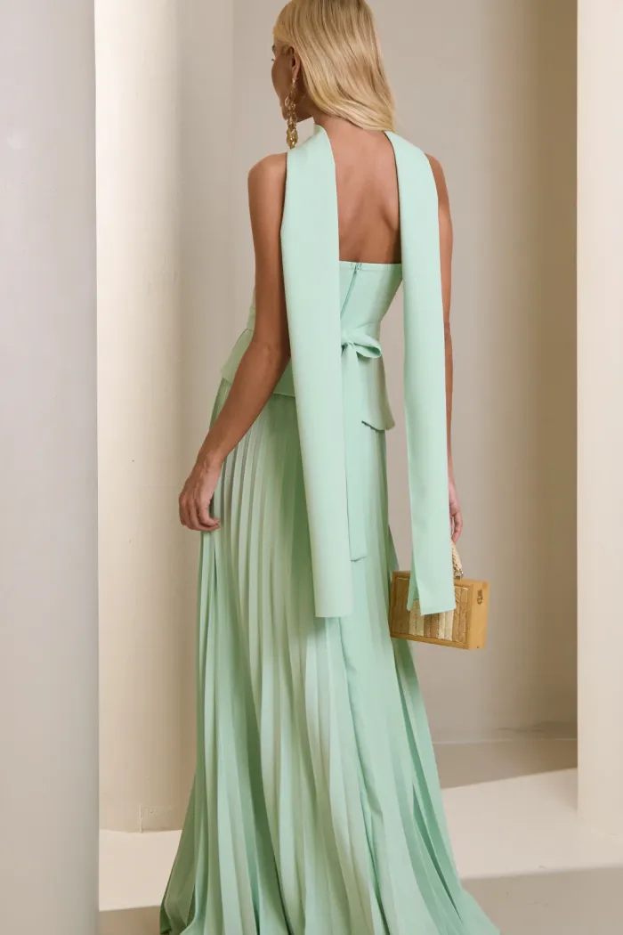 [PRÉ-VENDA] VESTIDO DE FESTA MAITÊ SAIA PLISSADA CHOKER - VERDE MENTA
