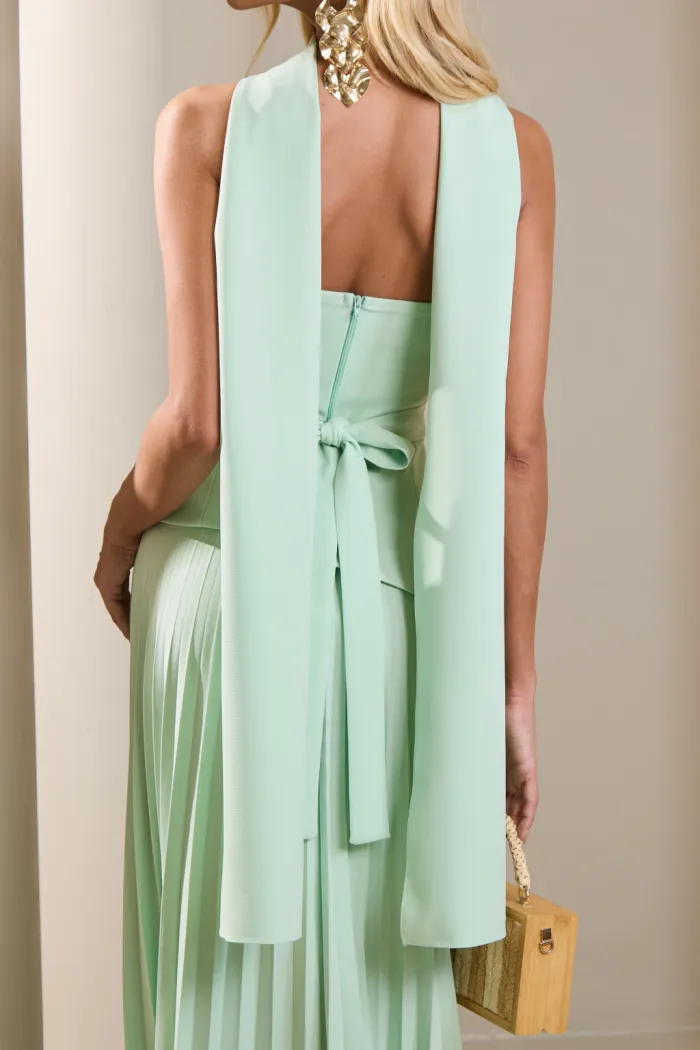 [PRÉ-VENDA] VESTIDO DE FESTA MAITÊ SAIA PLISSADA CHOKER - VERDE MENTA