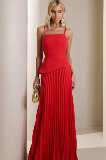 VESTIDO DE FESTA MAITÊ SAIA PLISSADA CHOKER - VERMELHO
