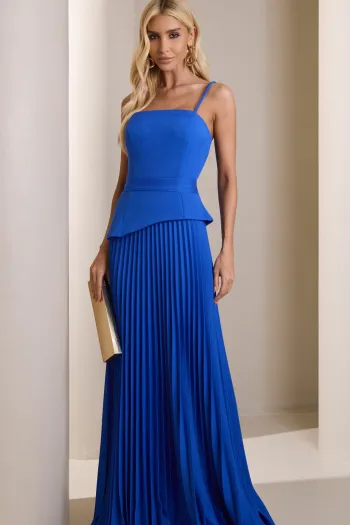 VESTIDO DE FESTA MAITÊ SAIA PLISSADA CHOKER - AZUL ROYAL