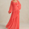 VESTIDO DE FESTA MANCHESTER T.Q.C COM MANGA AVULSA - CORAL