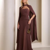 VESTIDO MARLENE COM CAPA DRAPEADO CINTURA - MARROM