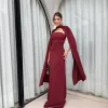 VESTIDO MARLENE COM CAPA DRAPEADO CINTURA - VINHO