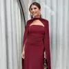 VESTIDO MARLENE COM CAPA DRAPEADO CINTURA - VINHO