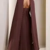 VESTIDO MARLENE COM CAPA DRAPEADO CINTURA - MARROM