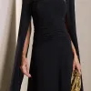 VESTIDO MARLENE COM CAPA DRAPEADO CINTURA - PRETO