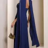 VESTIDO MARLENE COM CAPA DRAPEADO CINTURA - AZUL MARINHO