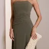 VESTIDO MARLENE COM CAPA DRAPEADO CINTURA - VERDE OLIVA