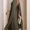 VESTIDO MARLENE COM CAPA DRAPEADO CINTURA - VERDE OLIVA