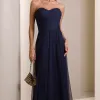 VESTIDO LONGO MILENE MICROTULE BUSTO DRAPEADO - AZUL MARINHO