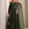 VESTIDO LONGO MILENE MICROTULE BUSTO DRAPEADO - VERDE OLIVA