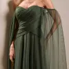 VESTIDO LONGO MILENE MICROTULE BUSTO DRAPEADO - VERDE OLIVA