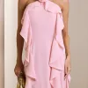 VESTIDO LONGO MONICK FRENTE ÚNICA BABADOS - ROSA
