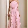 VESTIDO LONGO MONICK FRENTE ÚNICA BABADOS - ROSA