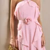 VESTIDO LONGO MONICK FRENTE ÚNICA BABADOS - ROSA