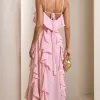 VESTIDO LONGO MONICK FRENTE ÚNICA BABADOS - ROSA