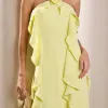 VESTIDO LONGO MONICK FRENTE ÚNICA BABADOS - AMARELO