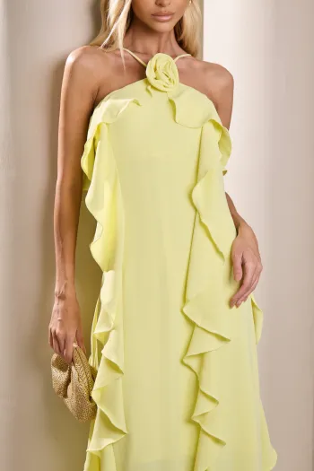 VESTIDO LONGO MONICK FRENTE ÚNICA BABADOS - AMARELO