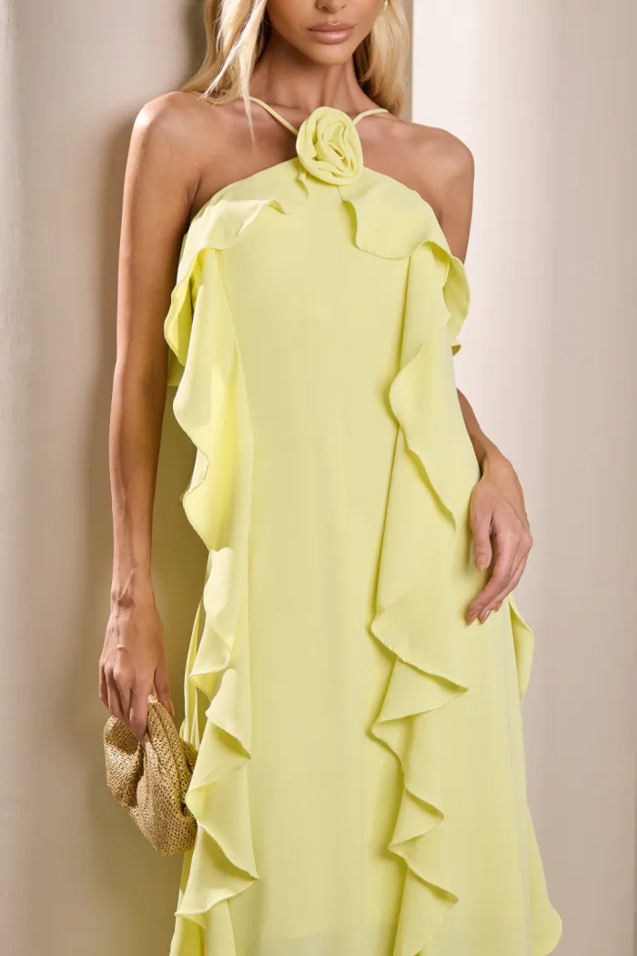 VESTIDO LONGO MONICK FRENTE ÚNICA BABADOS - AMARELO