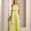 VESTIDO LONGO MONICK FRENTE ÚNICA BABADOS - AMARELO