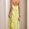 VESTIDO LONGO MONICK FRENTE ÚNICA BABADOS - AMARELO