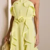 VESTIDO LONGO MONICK FRENTE ÚNICA BABADOS - AMARELO