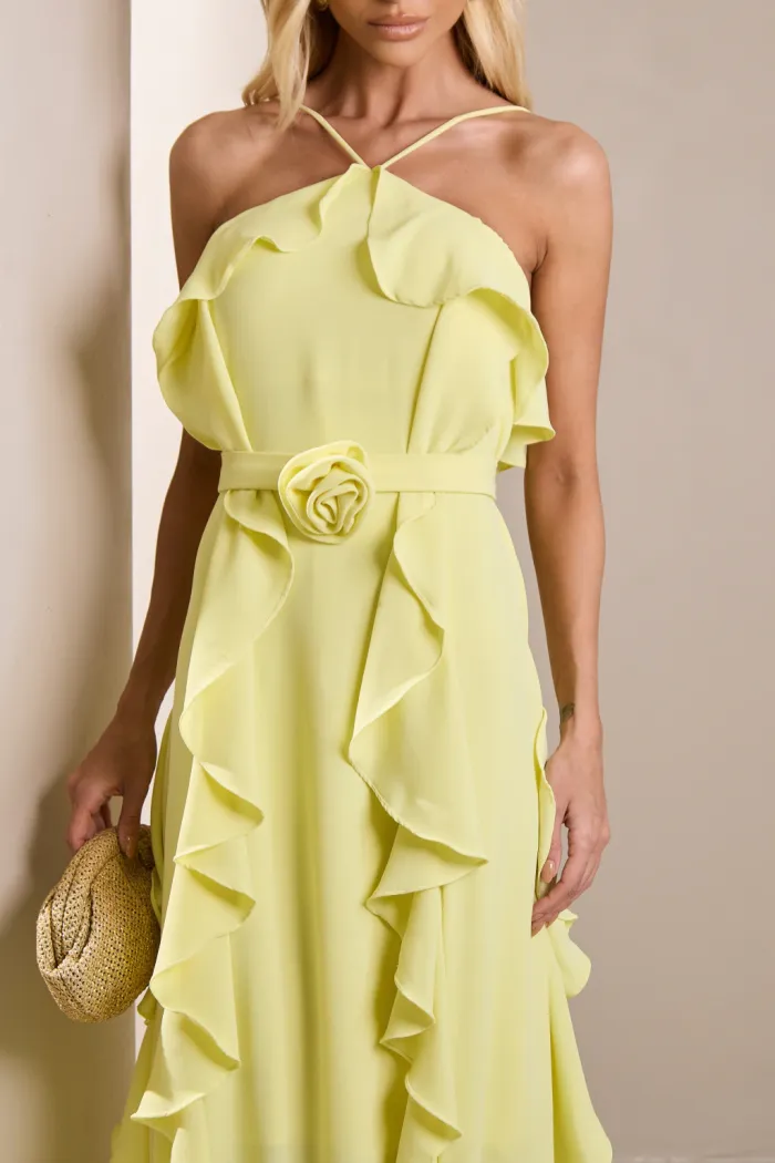 VESTIDO LONGO MONICK FRENTE ÚNICA BABADOS - AMARELO