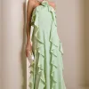 VESTIDO LONGO MONICK FRENTE ÚNICA BABADOS - VERDE MENTA